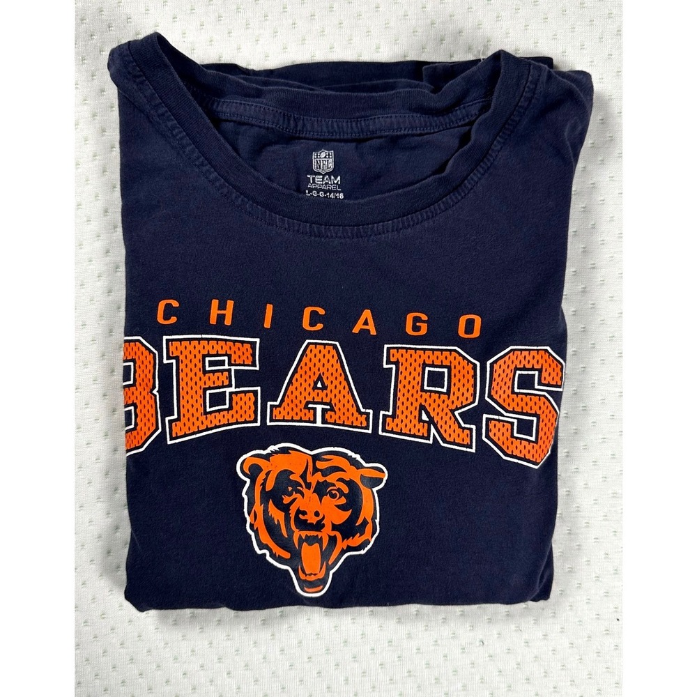 NFL Team Apparel Chicago Bears Kids Navy Blue Graphic T-Shirt Size L 14/16